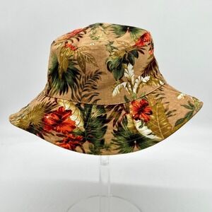 Kenny K. Bucket Hat Hawaiian Tropical Flower Print 50% Cotton 50% Linen Size S/M